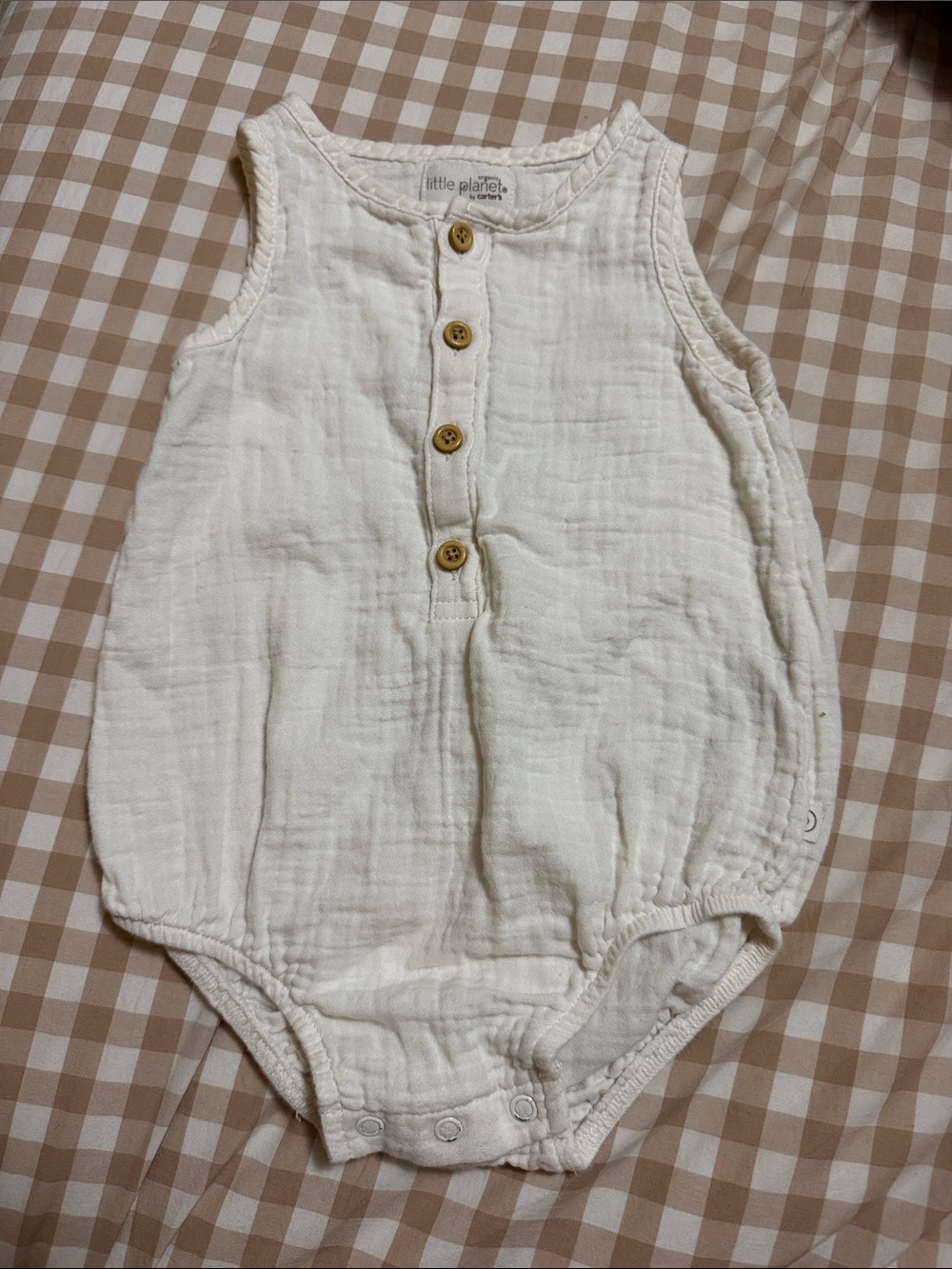 Little Planet Cream Cotton Muslin Baby One-Piece Bodysuit with Button Placket